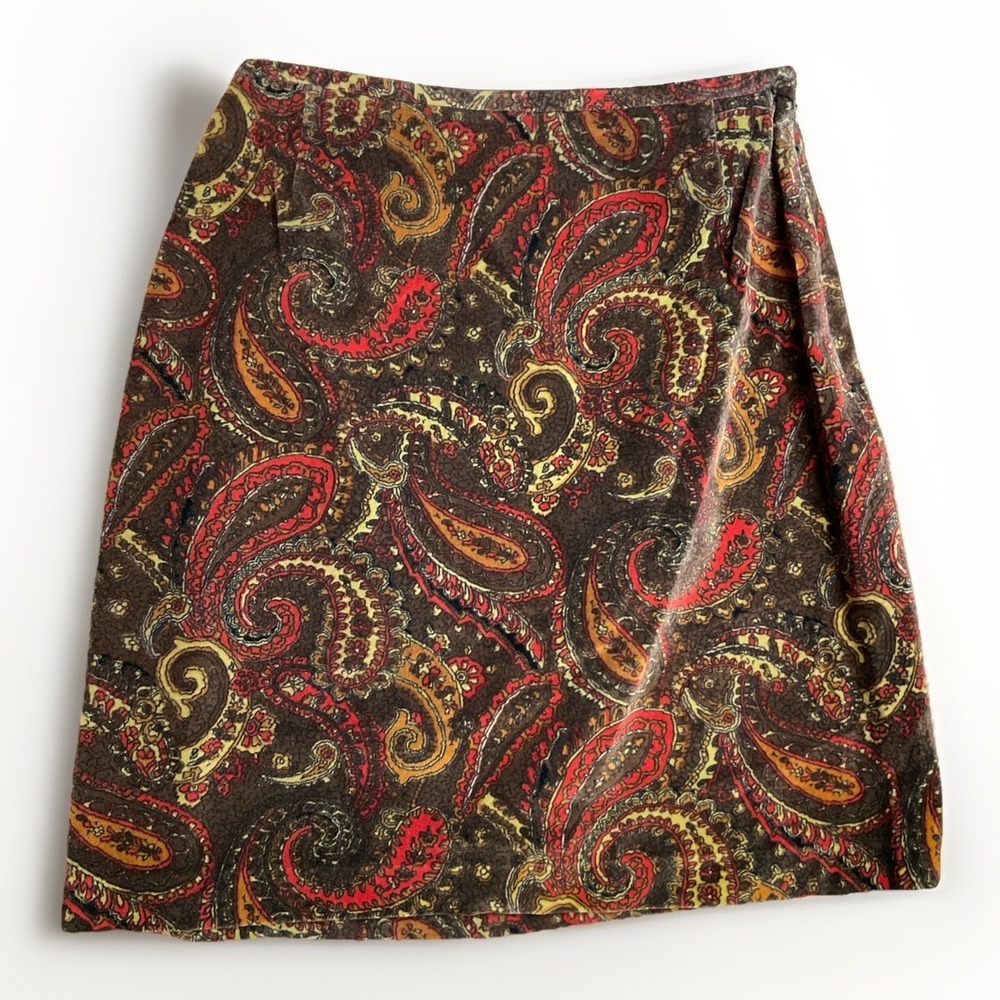Paisley Velvet Mini‎ Skirt Andrea Jovine Vtg 80/90s Cool Girl Psychedelic Funky